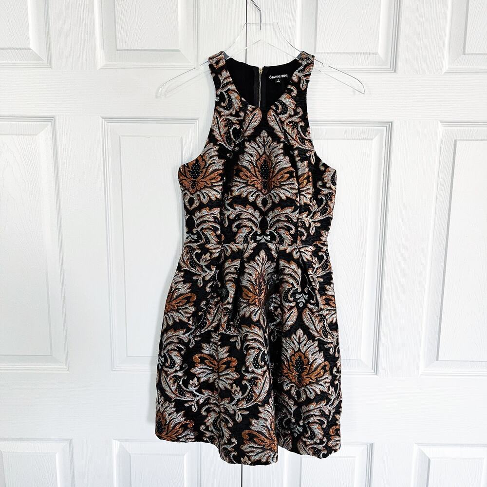 Gianni Bini Floral Metallic Jacquard Brocade Fit & Flare Mini Dress